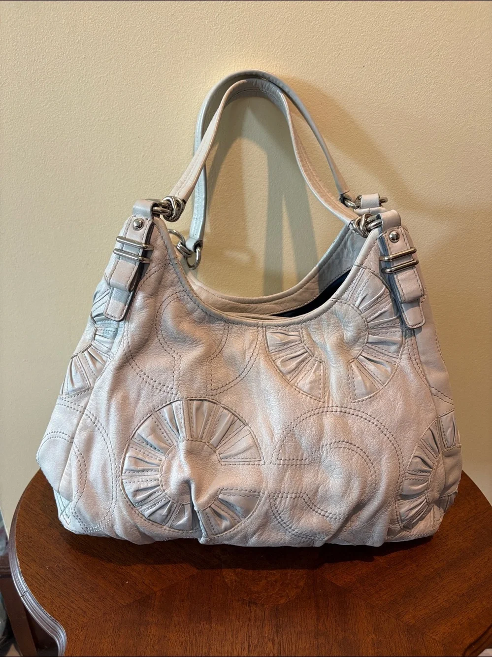 Coach Vintage Madison Maggie Op Art Shoulder Bag Inlaid/gathered Garcia Leather